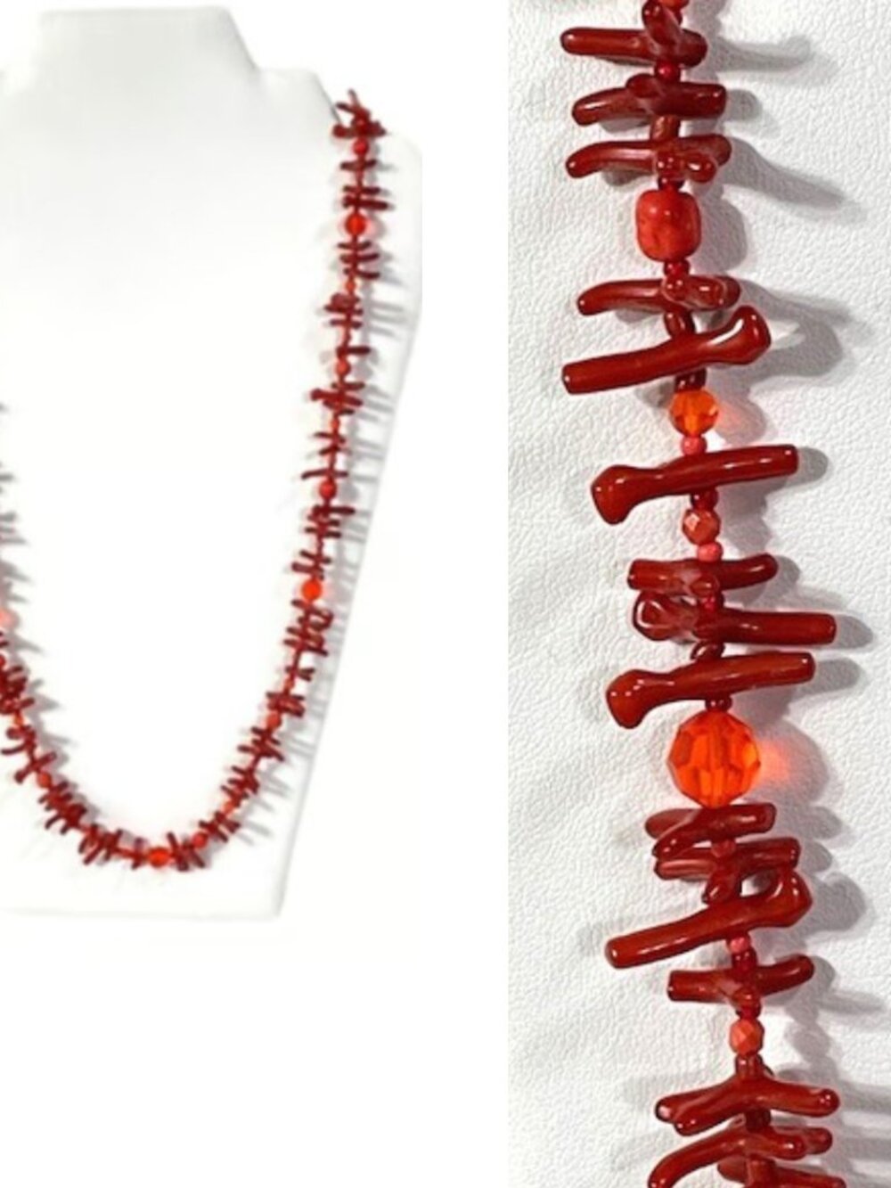 36" red coral and bead necklace.